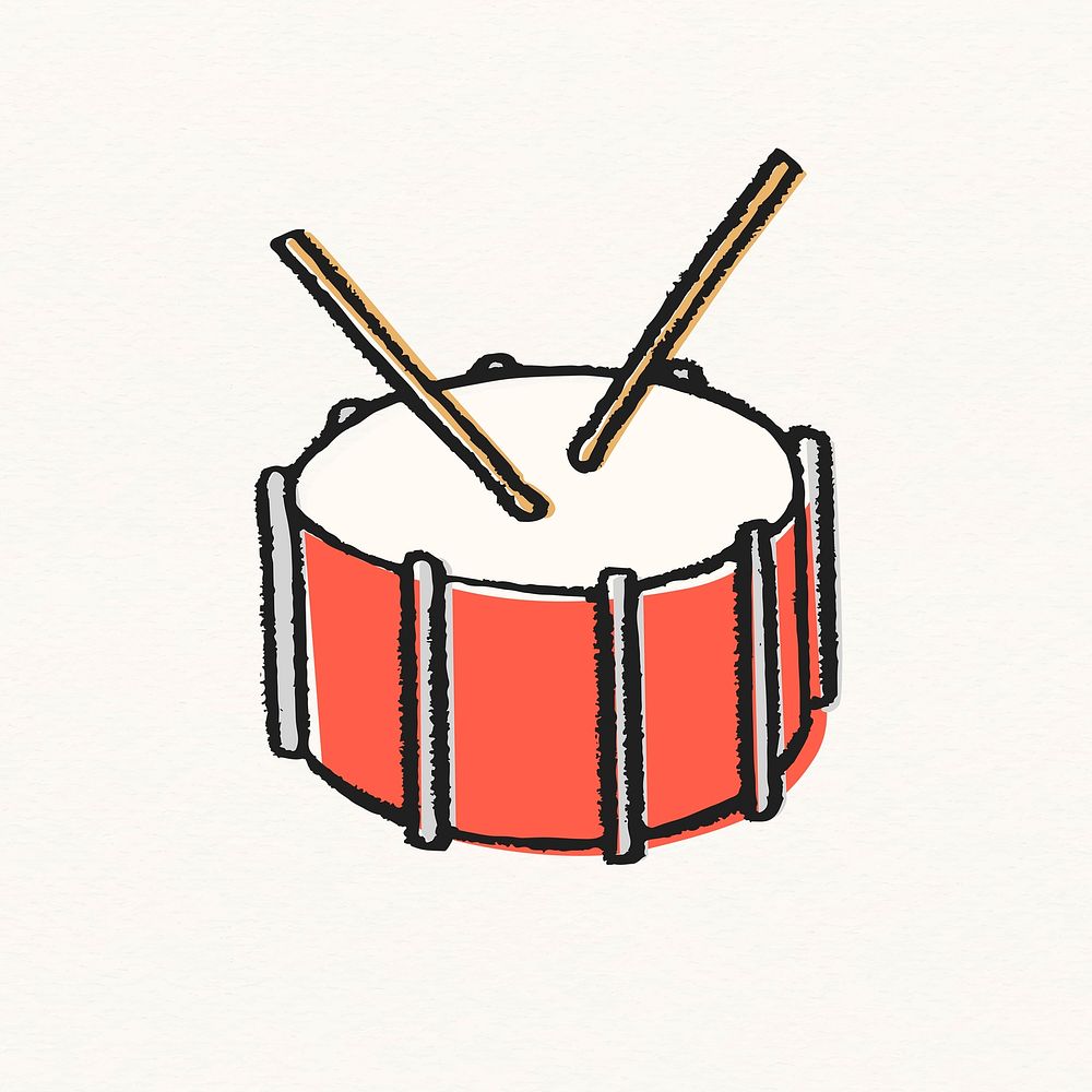 Snare drum sticker, musical instrument doodle vector