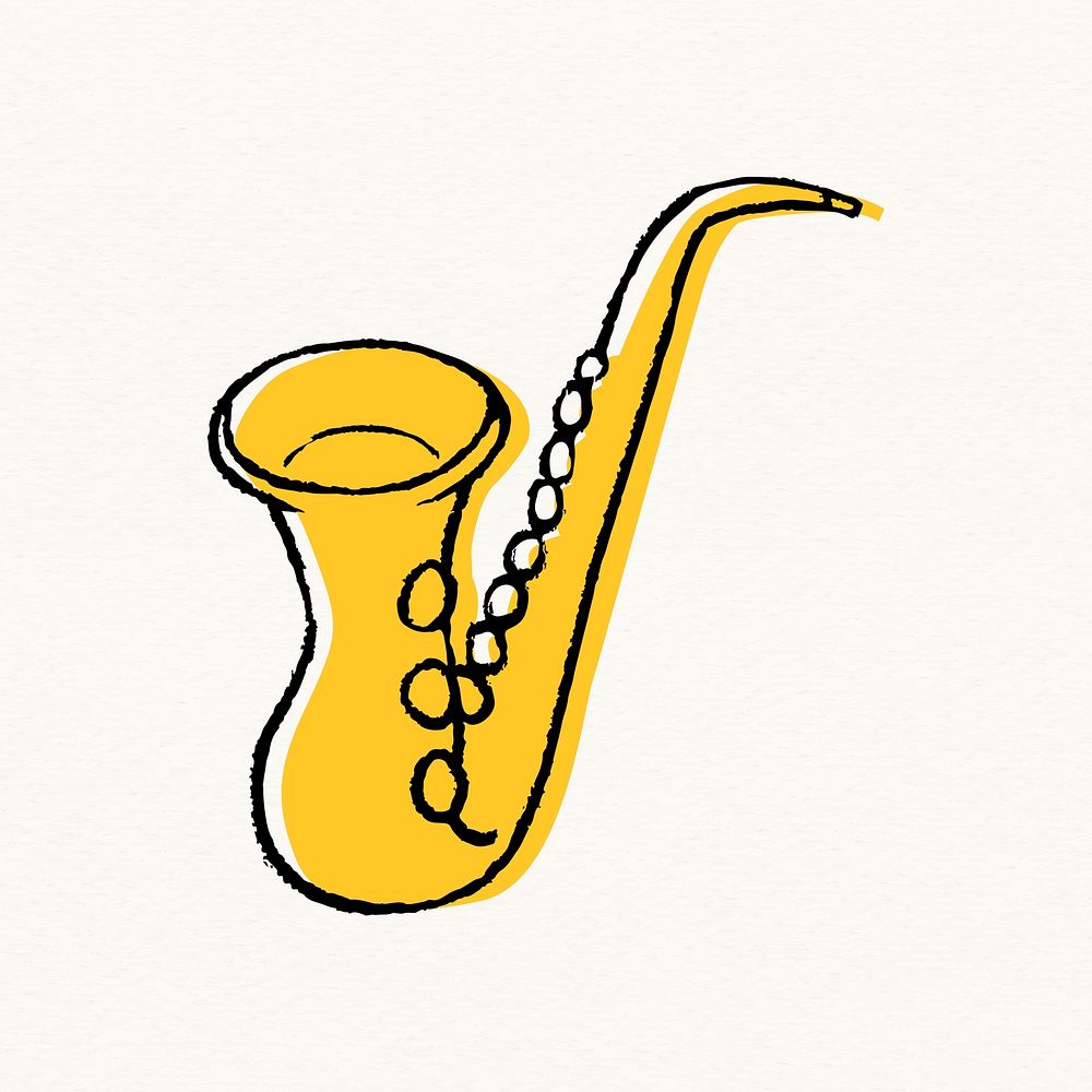 Saxophone doodle sticker, jazz musical instrument psd