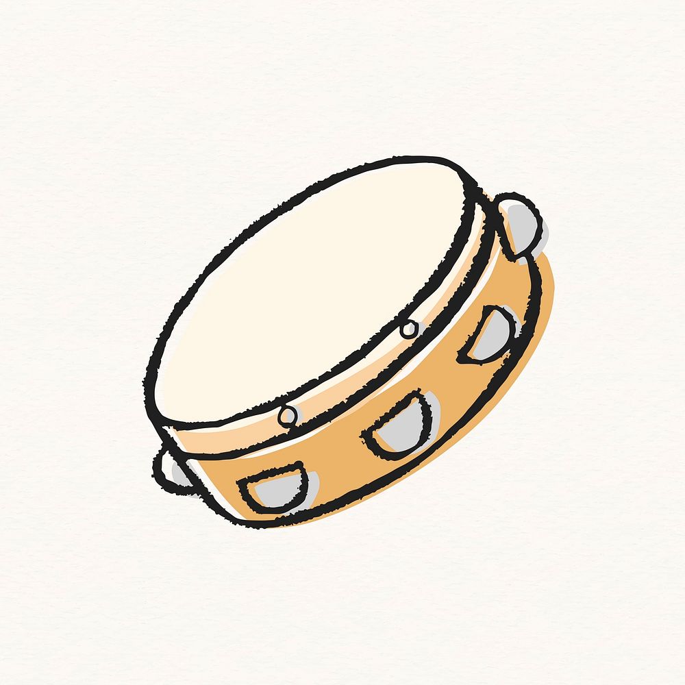 Tambourine doodle sticker, musical instrument vector