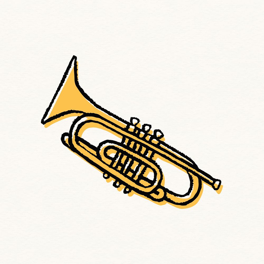 Gold trumpet sticker, jazz music doodle psd