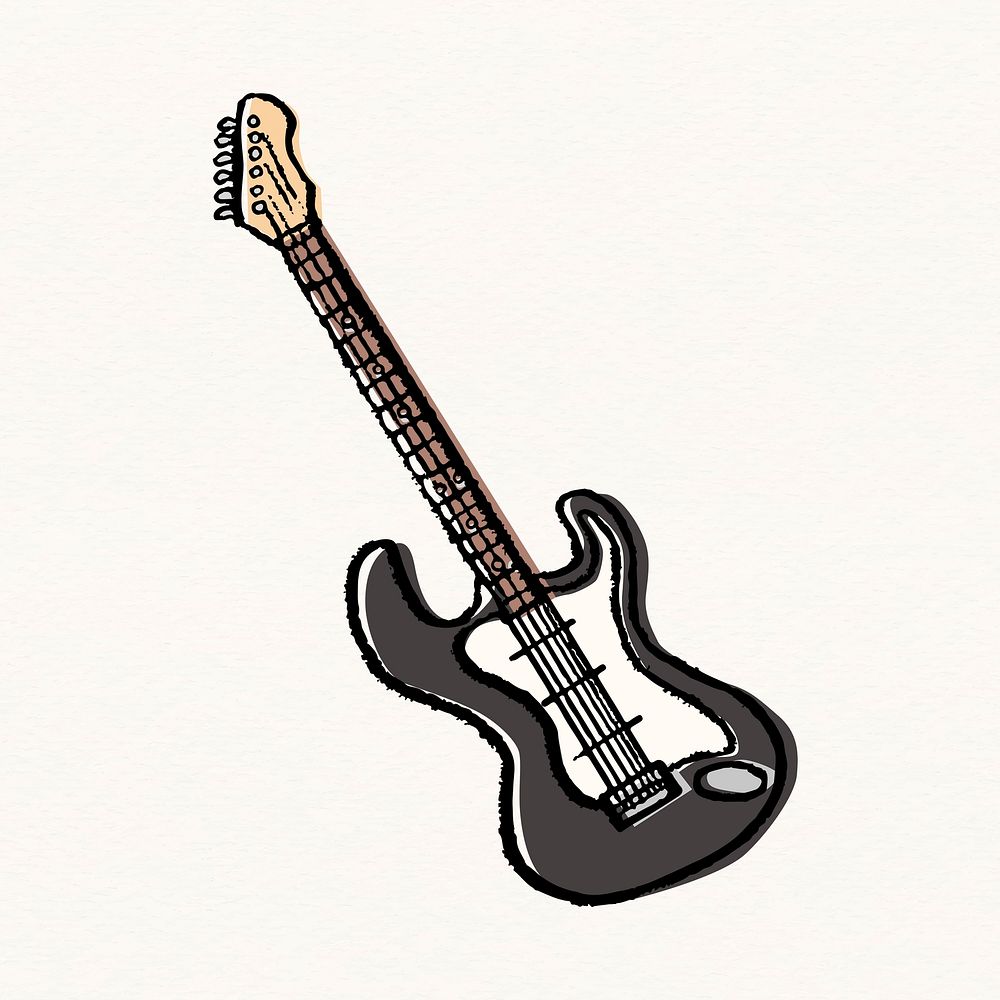 Electric guitar sticker, string musical instrument doodle vector