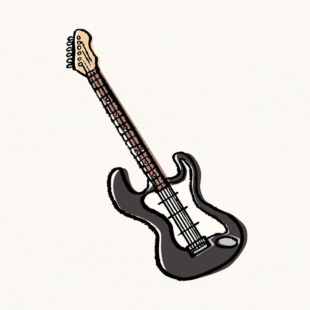 Electric guitar clipart, string musical instrument doodle