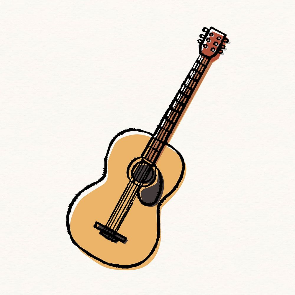 Acoustic guitar clipart, string musical instrument doodle