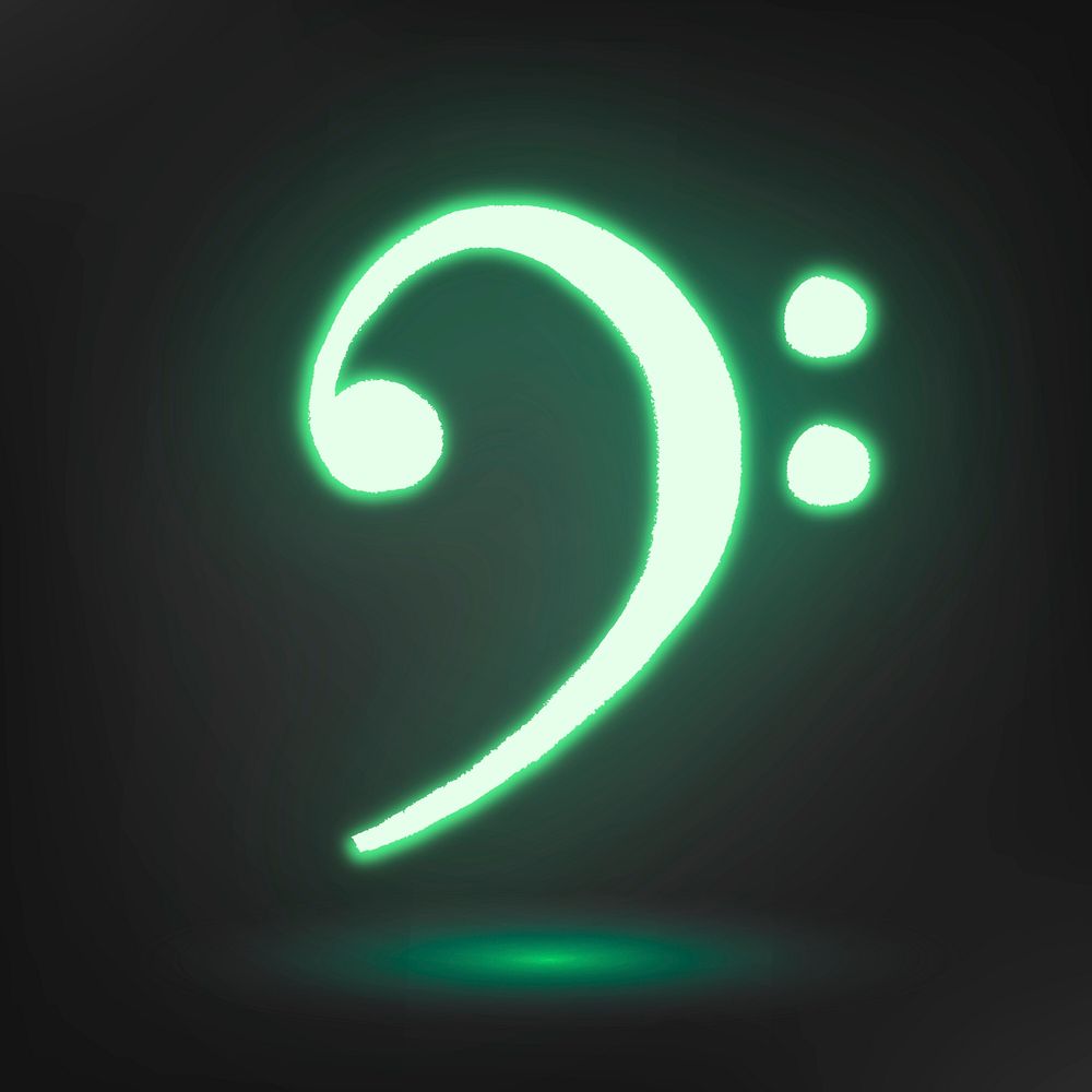 F clef sticker, music symbol in neon green psd