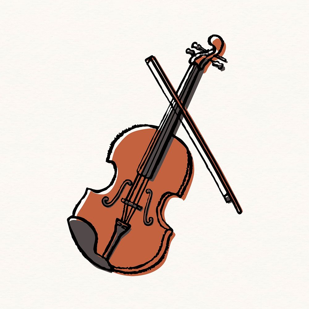 Violin sticker, musical instrument doodle vector