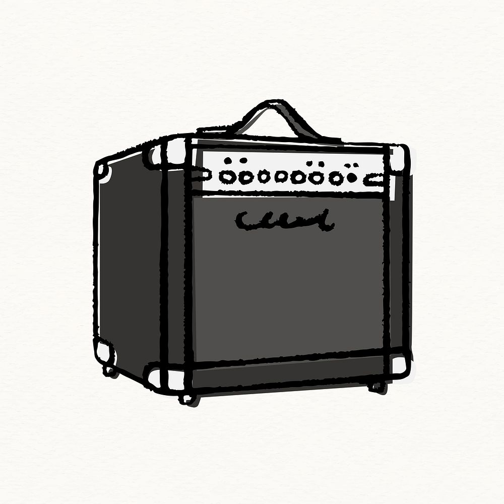 Guitar amplifier sticker, music doodle vector