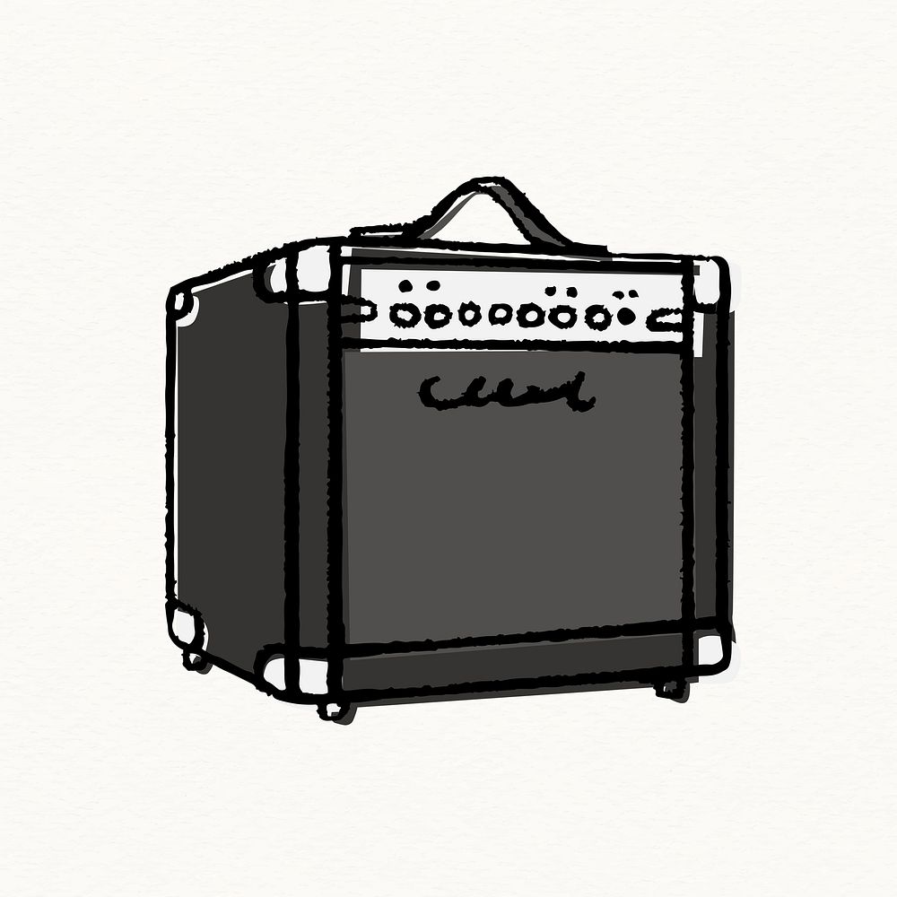 Guitar amplifier sticker, music doodle psd