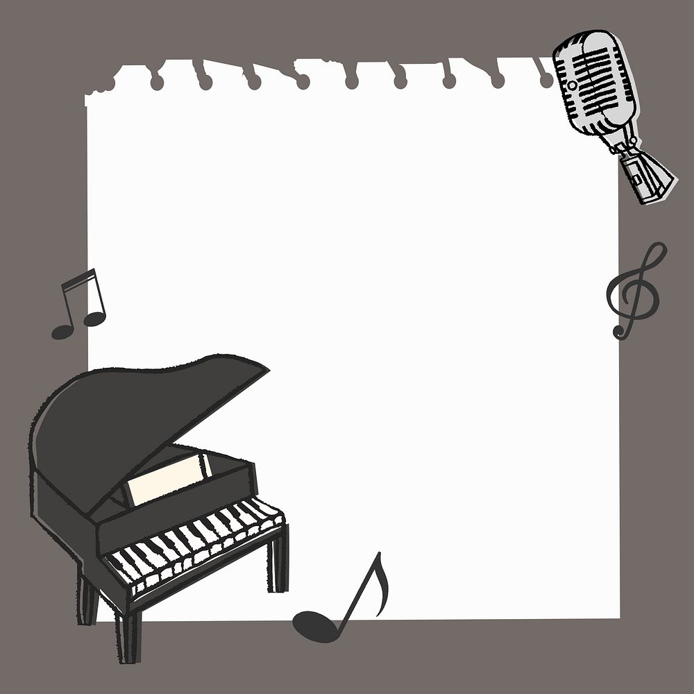 Piano doodle frame background, classical music psd