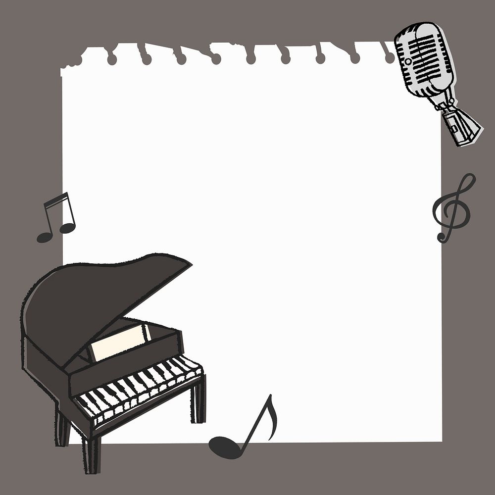 Piano doodle frame background, classical music vector