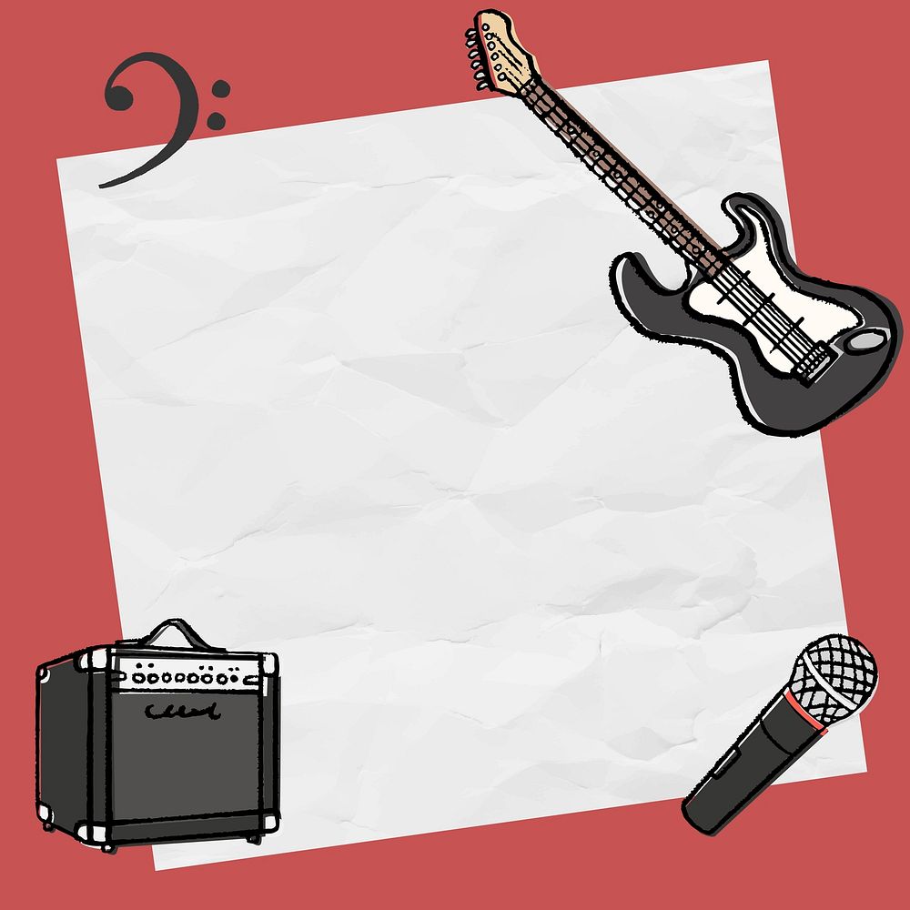Rock music frame background, cute doodle psd