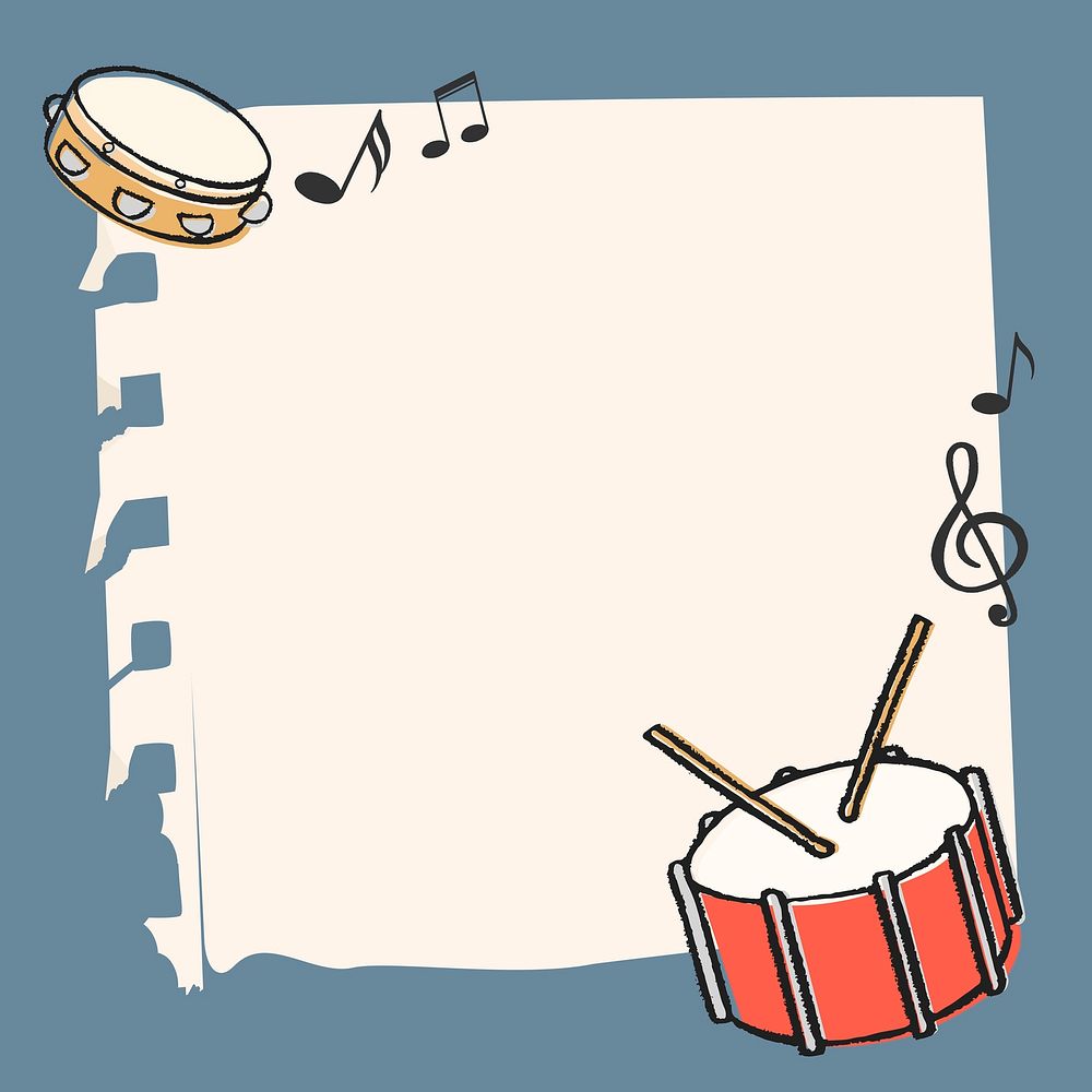 Cute doodle frame background, music, snare drum vector