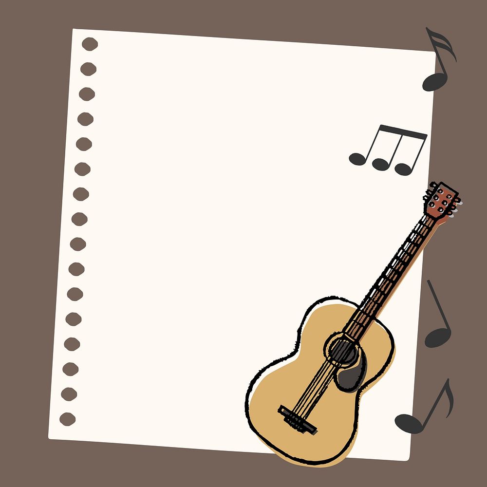 Aesthetic guitar frame background, music doodle psd