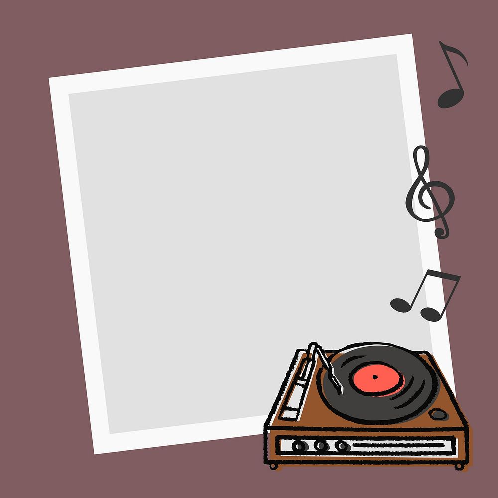 Record player frame background, music doodle aesthetic vector
