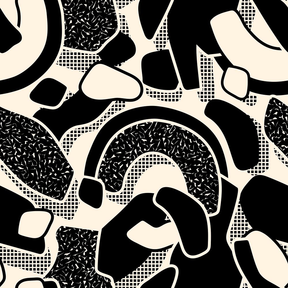 Black & white Memphis seamless pattern, doodle design psd