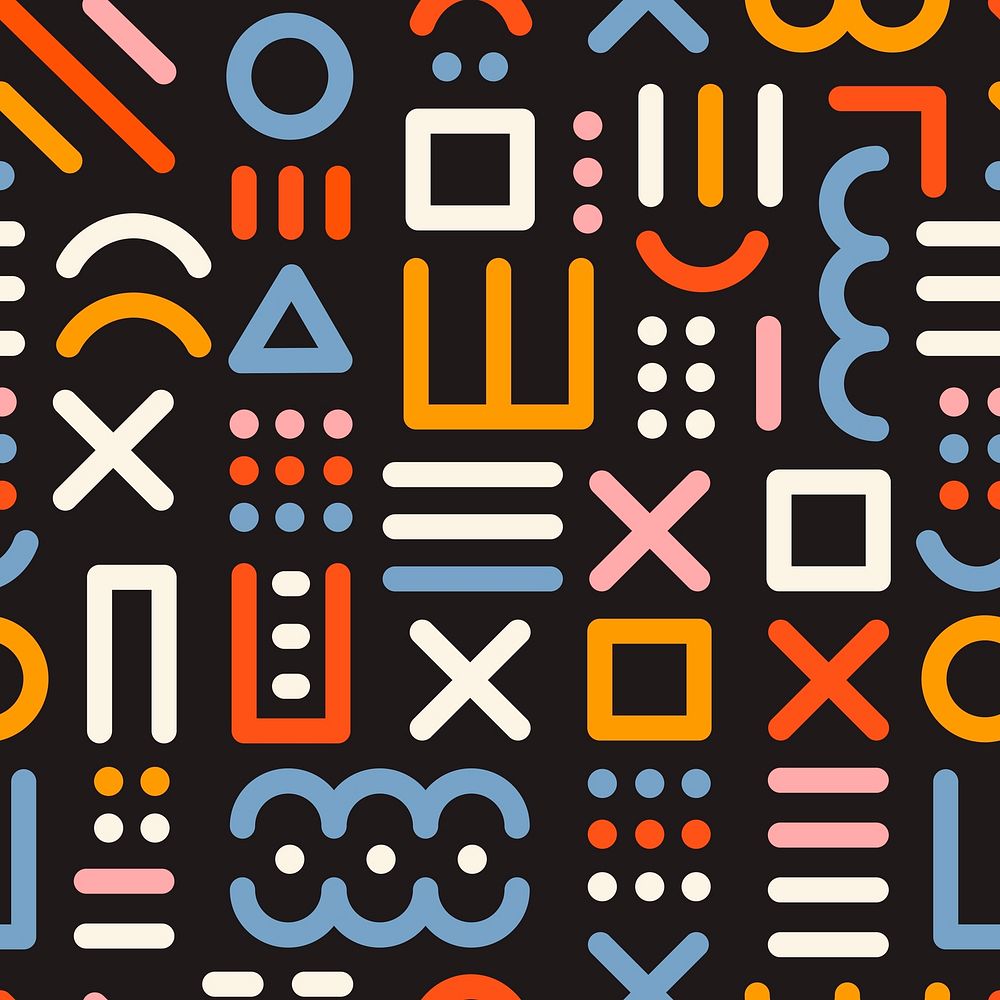 Colorful Memphis seamless pattern, doodle design psd
