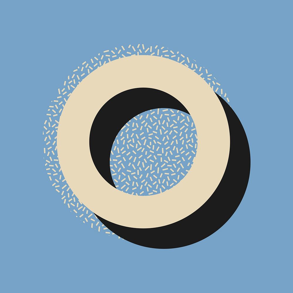 Cream Memphis sticker, simple circle design on blue background vector
