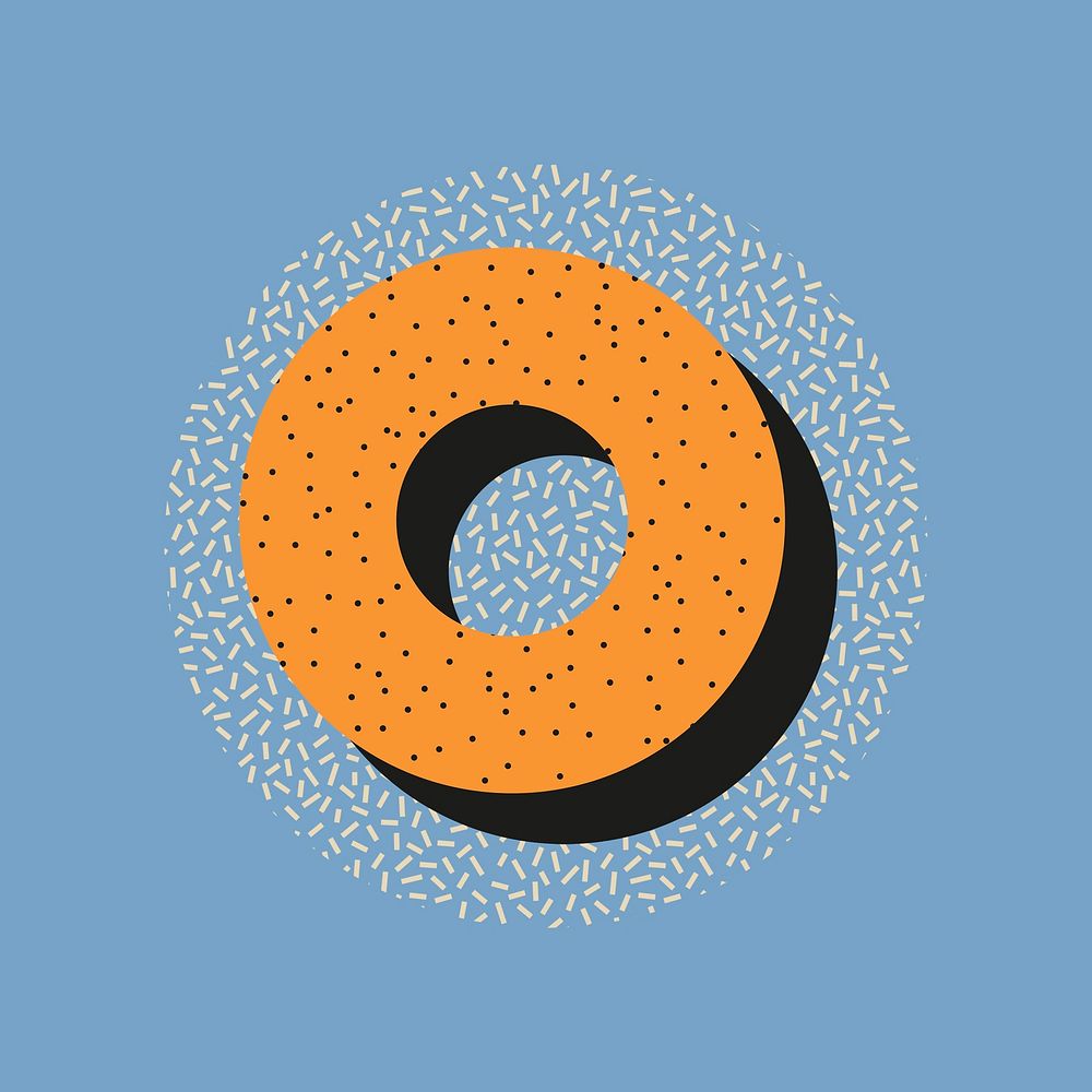 Orange Memphis sticker, simple circle design on blue background psd