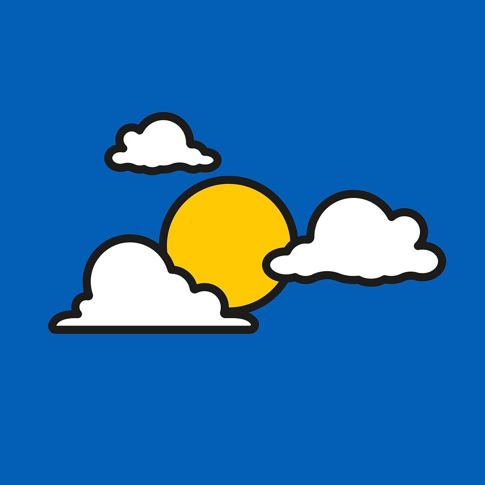 Sun & clouds sticker, summer weather graphic psd