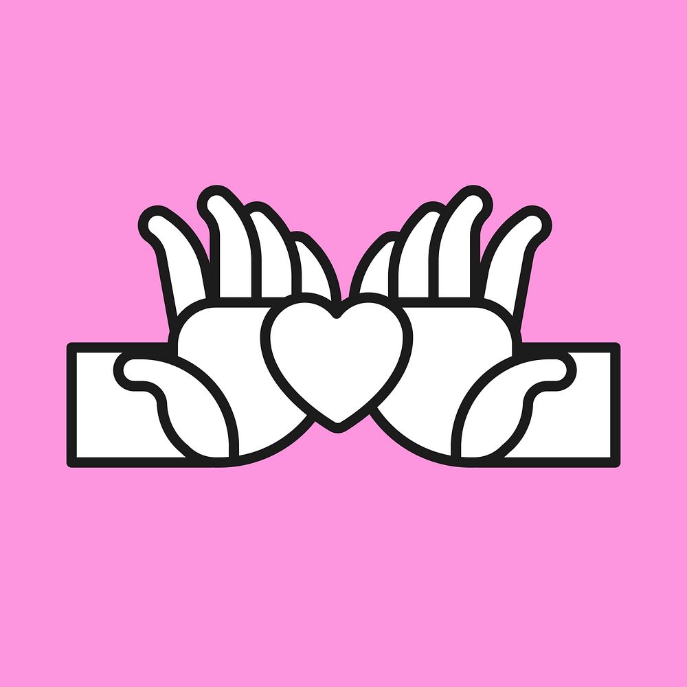 Valentine's day love sticker, two hands graphic vector