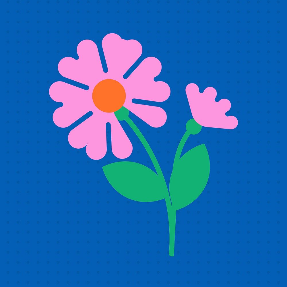 Pink flower, cute summer illustration