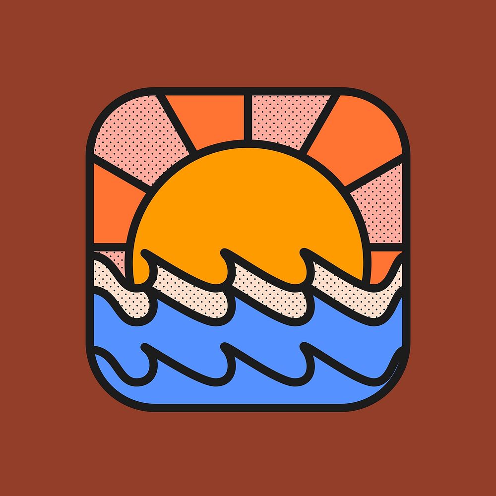 Sunset view badge, vacation sticker vector