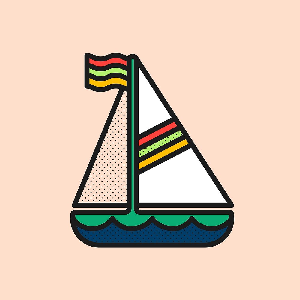 Sailboat cute beach vacation illustration