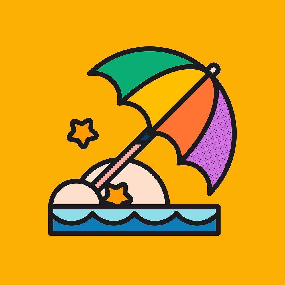 Beach parasol sticker, funky vacation graphic vector