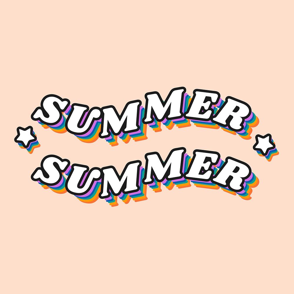 Summer word sticker, wavy typography vector