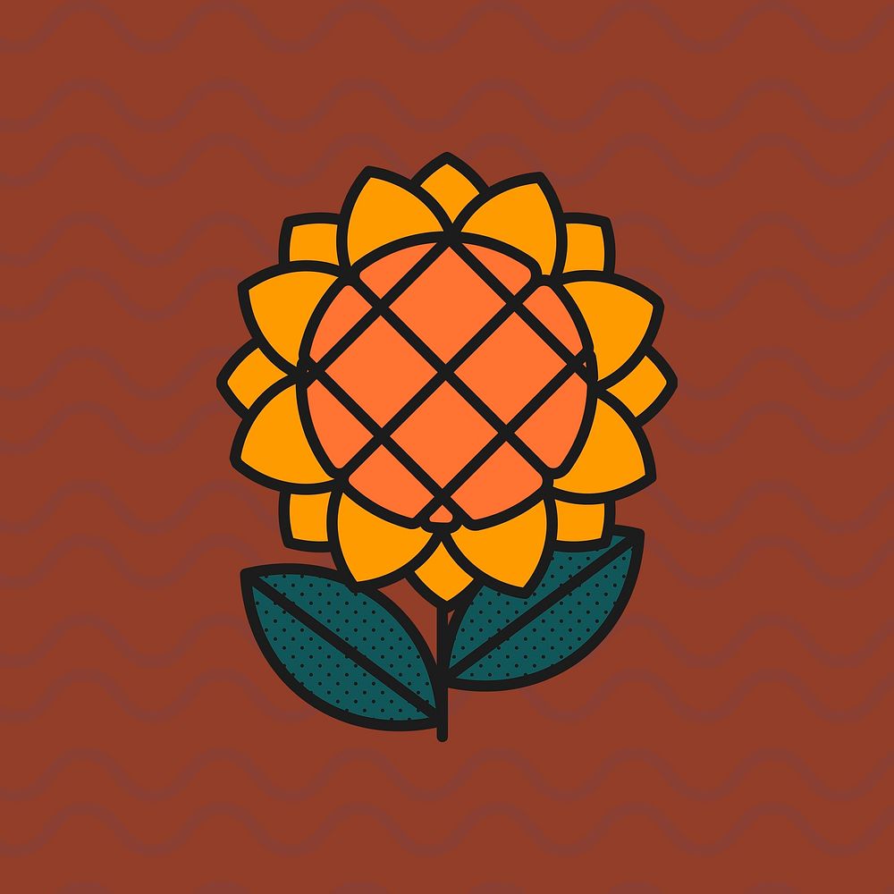 Cute sunflower sticker, summer floral graphic vector