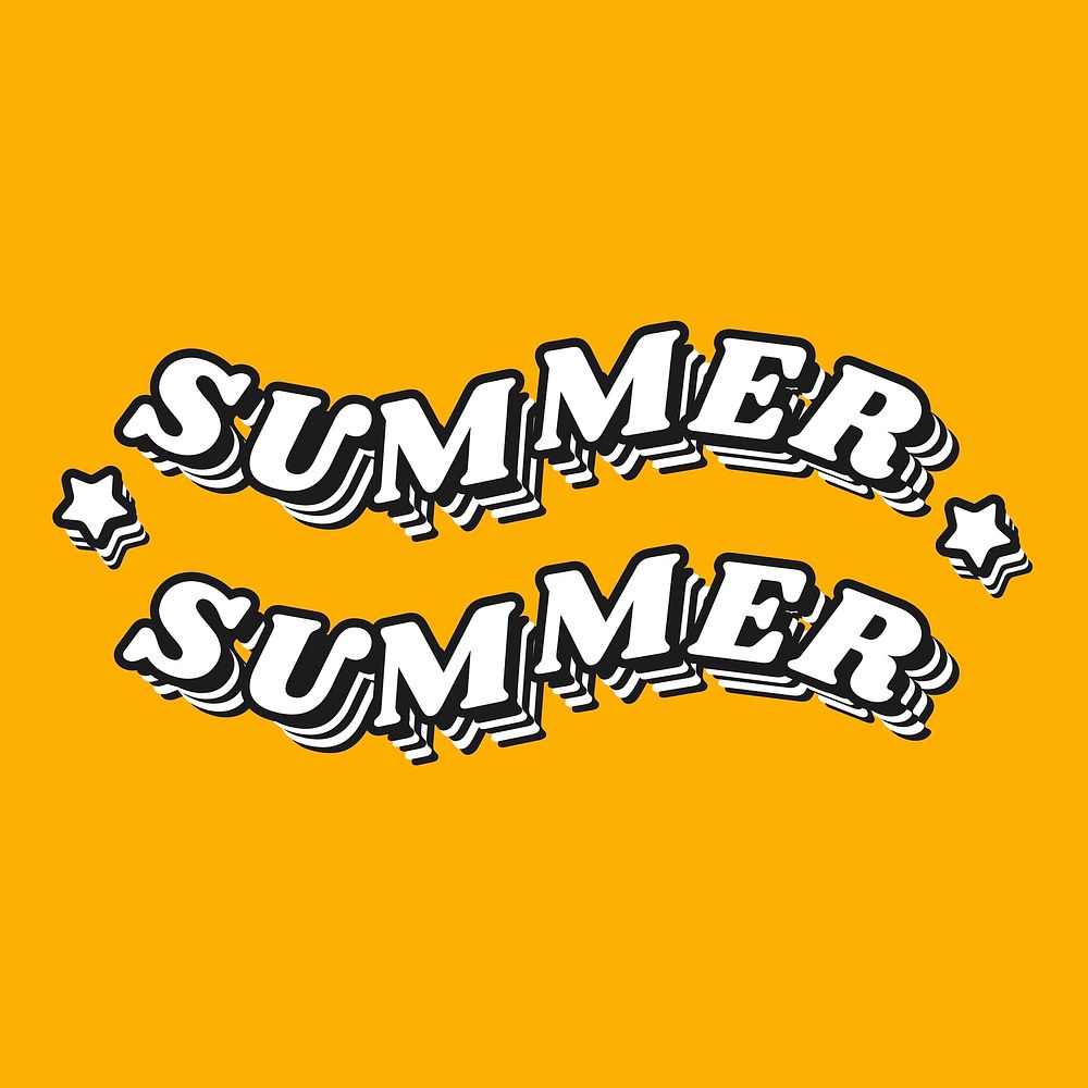 Summer word sticker, wavy typography vector