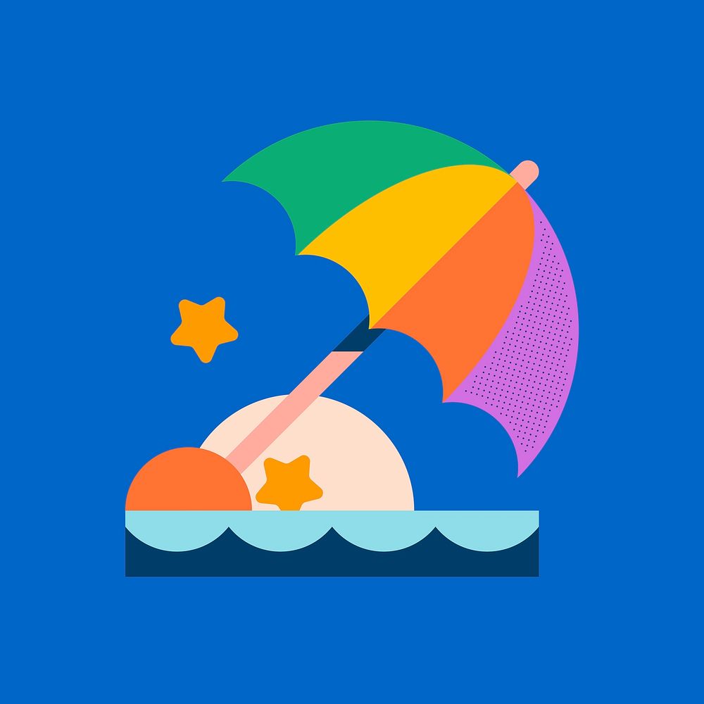 Beach parasol sticker, funky vacation graphic vector