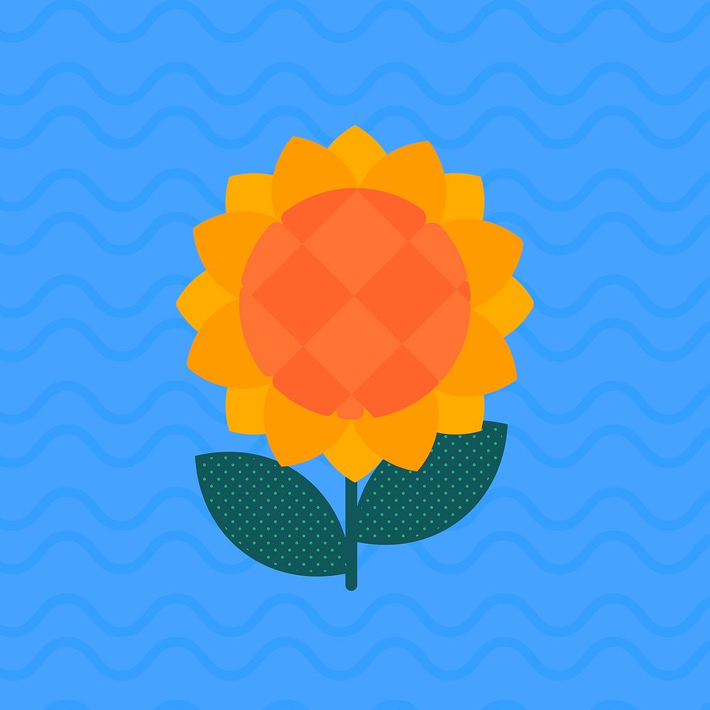 Sunflower, cute colorful summer illustration