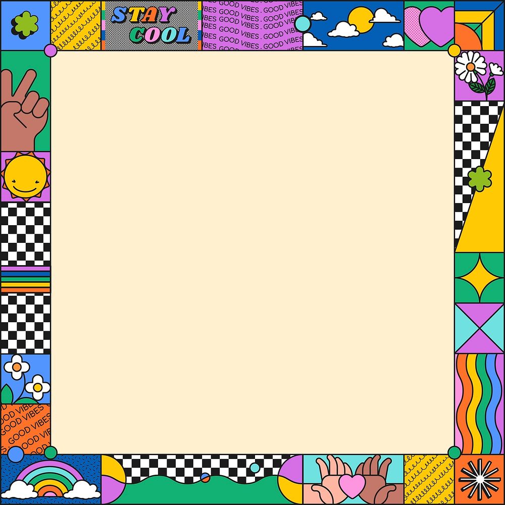 90s frame social media post, cool colorful border vector