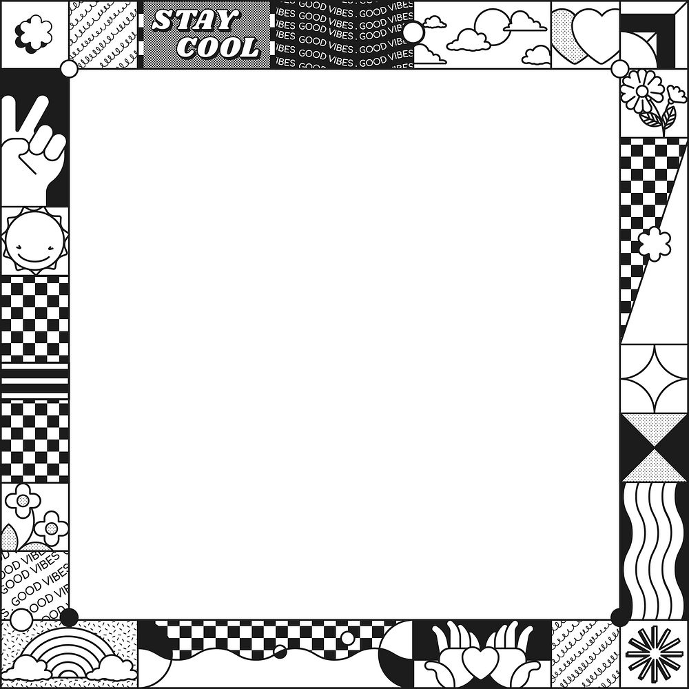 90's frame background, cool b&w pattern border vector