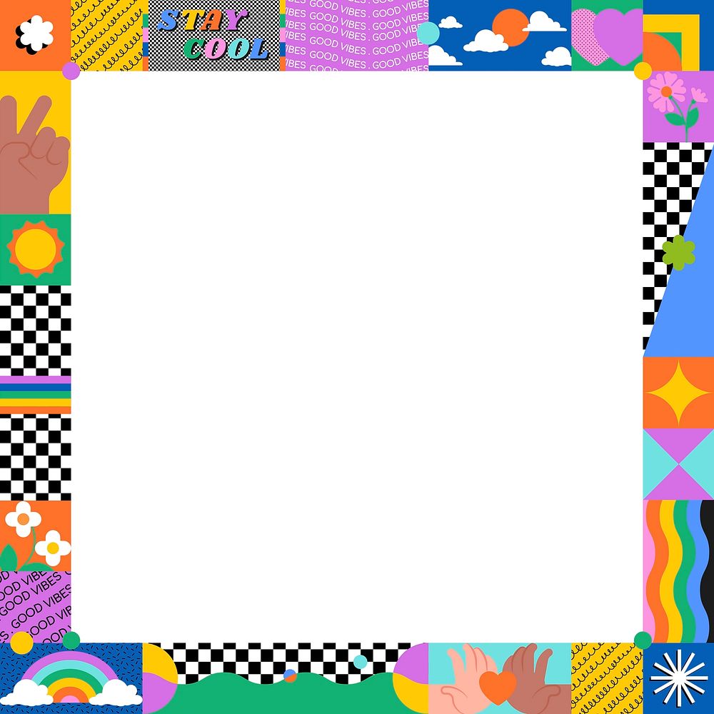90s pattern Facebook ad background, cool colorful border