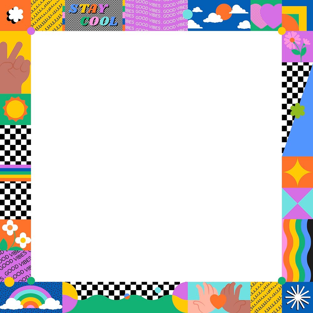 90s pattern Instagram post background, cool colorful border psd
