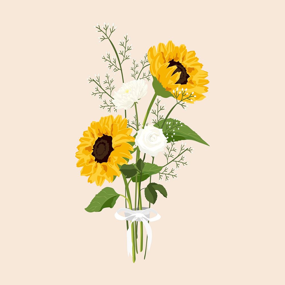 Sunflower bouquet clipart, colorful botanical illustration vector