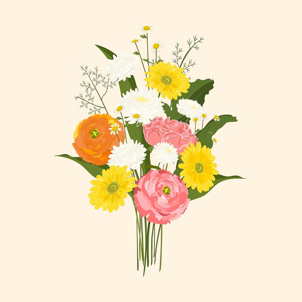 Colorful flower bouquet clipart, realistic illustration vector