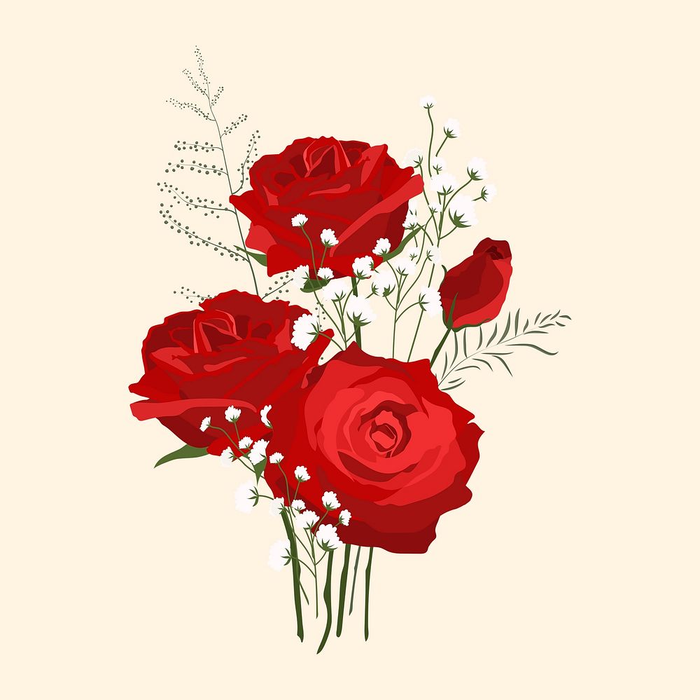 Rose bouquet clipart, red flower, Valentine's celebration