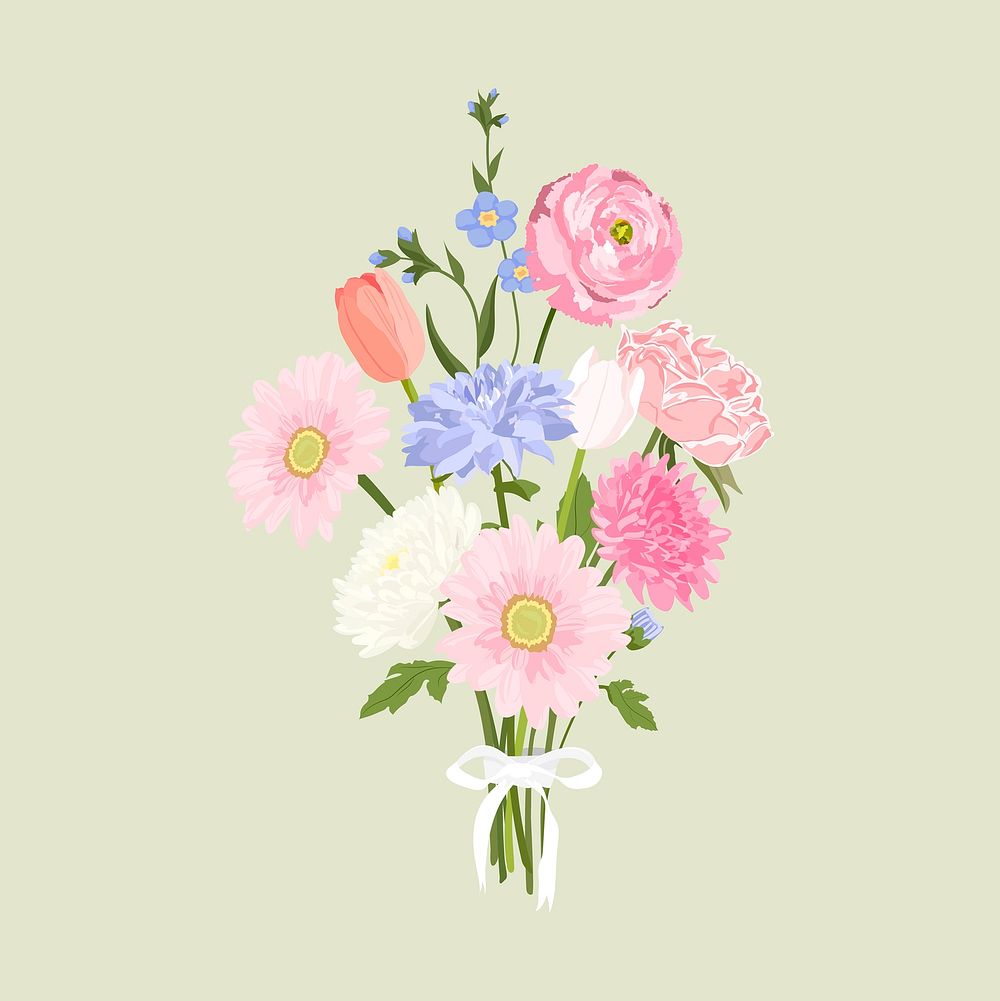Pink flower bouquet clipart, Valentine's gift vector