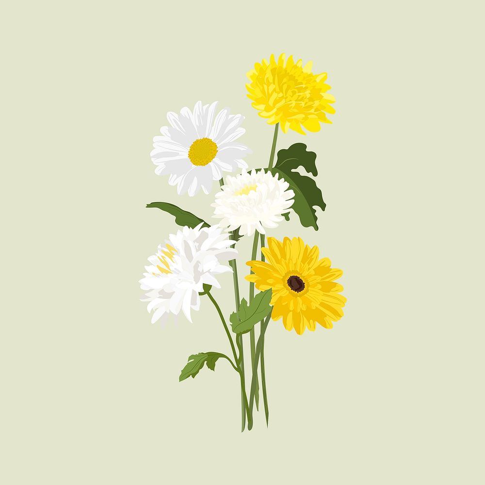 Daisy bouquet sticker, white flowers vector