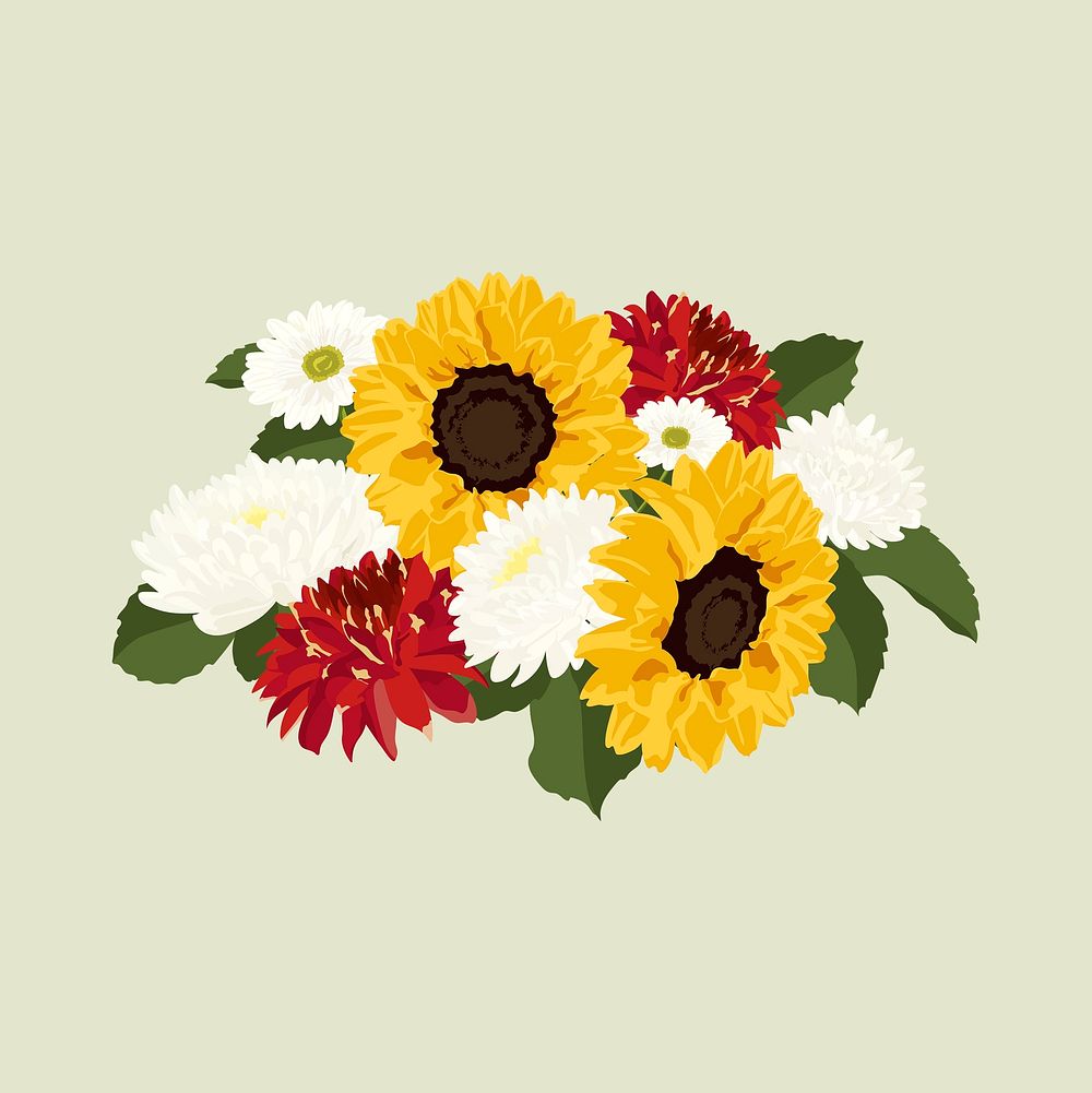 Aesthetic flower arrangement clipart, sunflower and chrysanthemum psd
