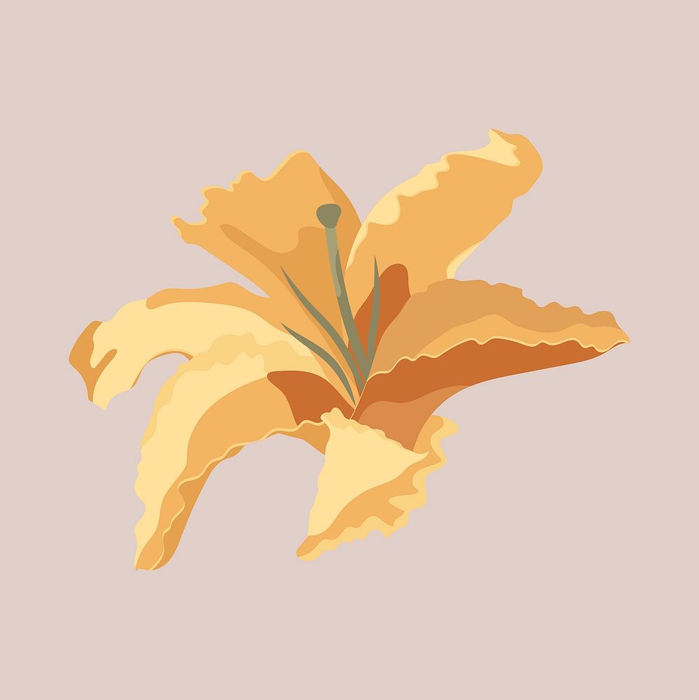 Autumn lily sticker, orange flower vector