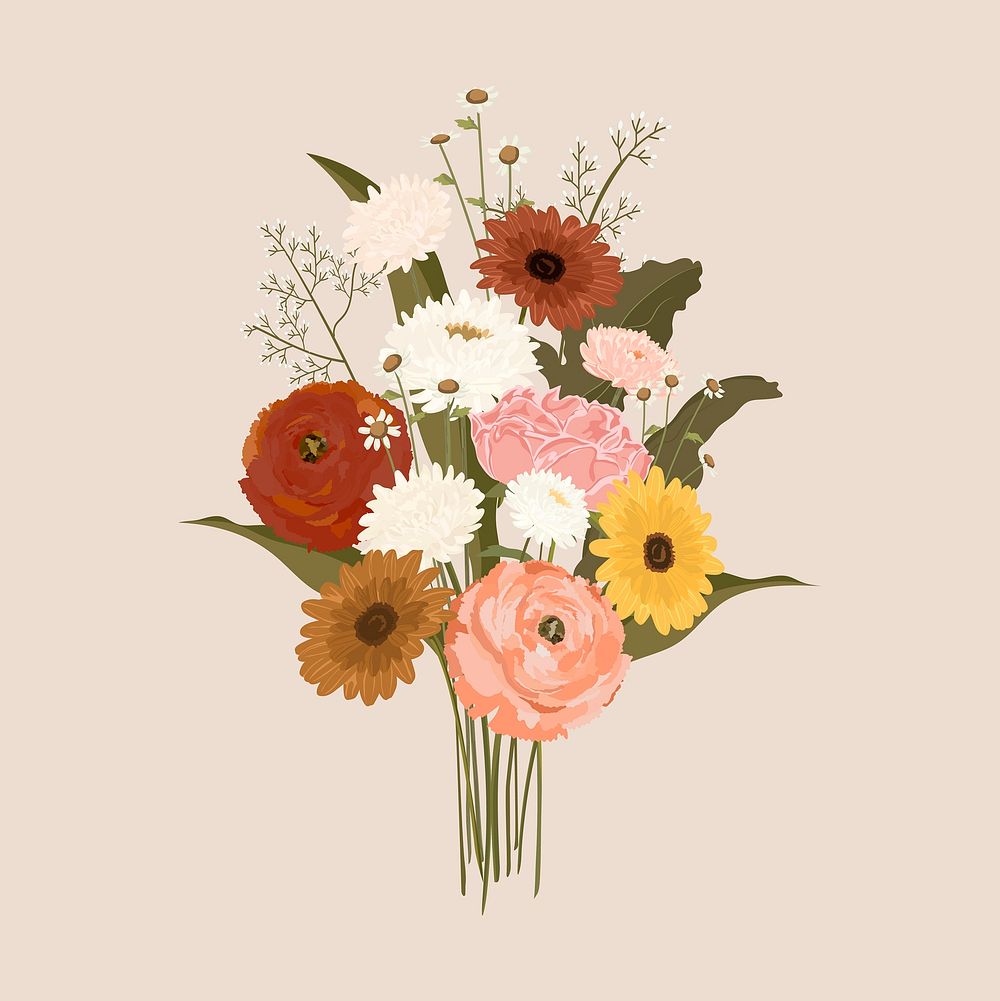 Pastel flower bouquet clipart, realistic illustration vector