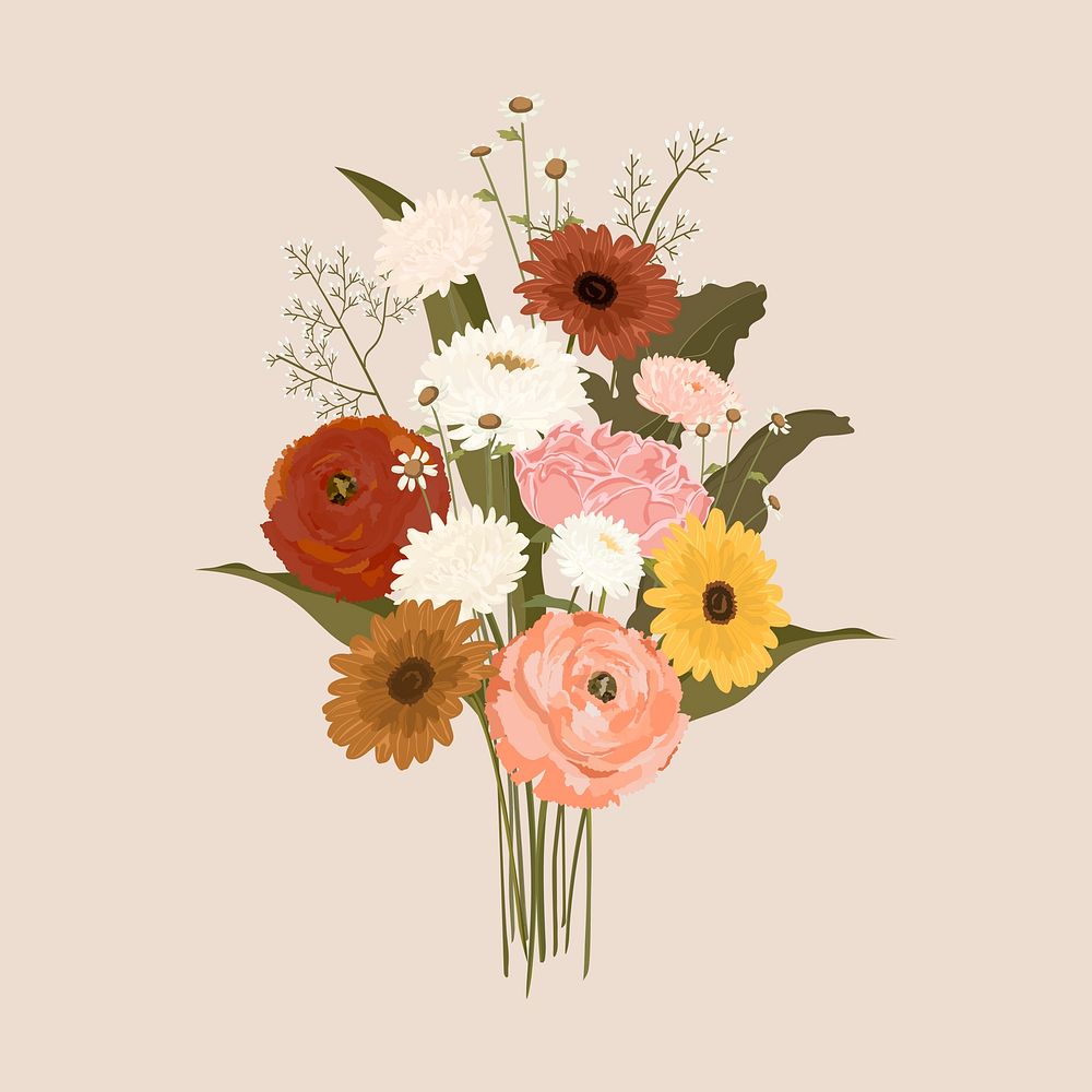 Pastel flower bouquet clipart, realistic illustration psd