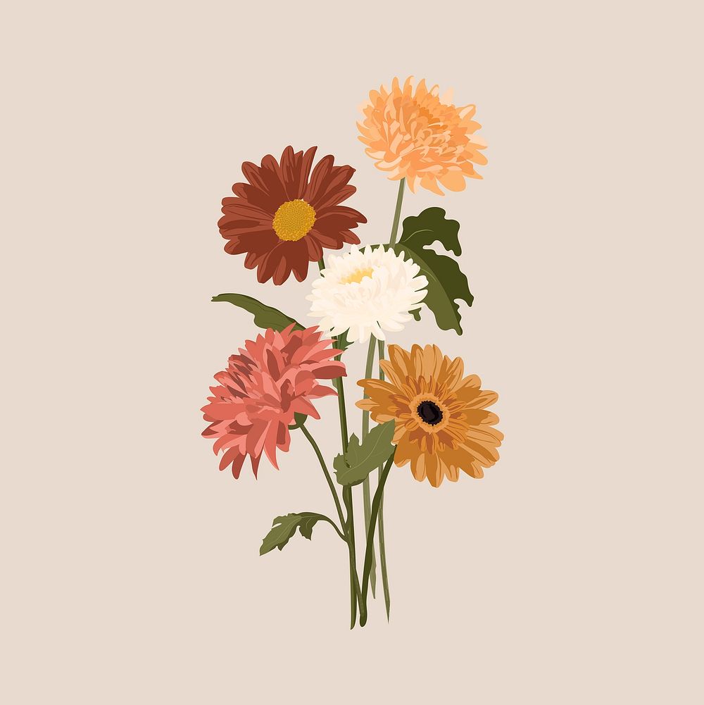 Daisy bouquet clipart, earth tone flowers