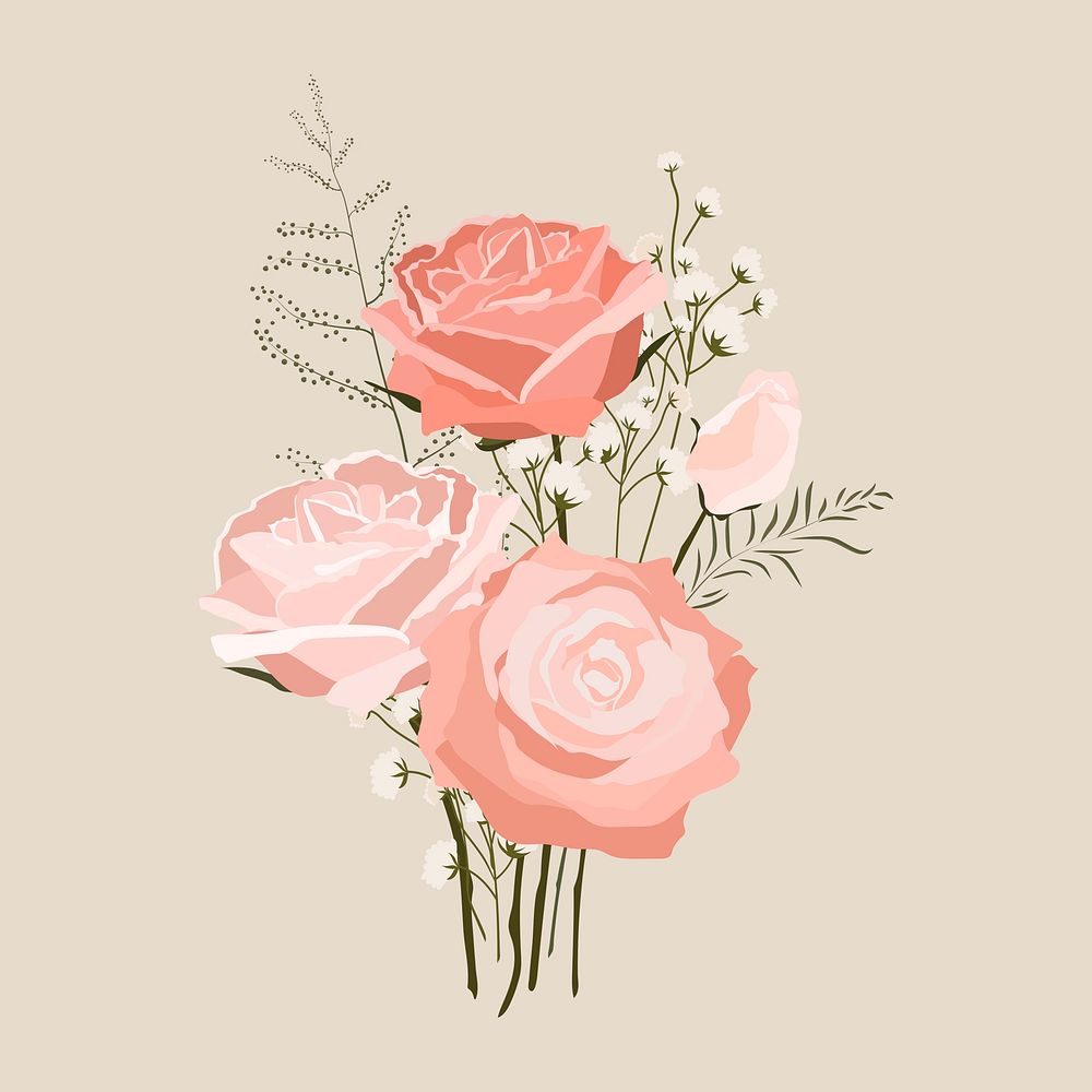 Pink rose bouquet sticker, flower illustration psd