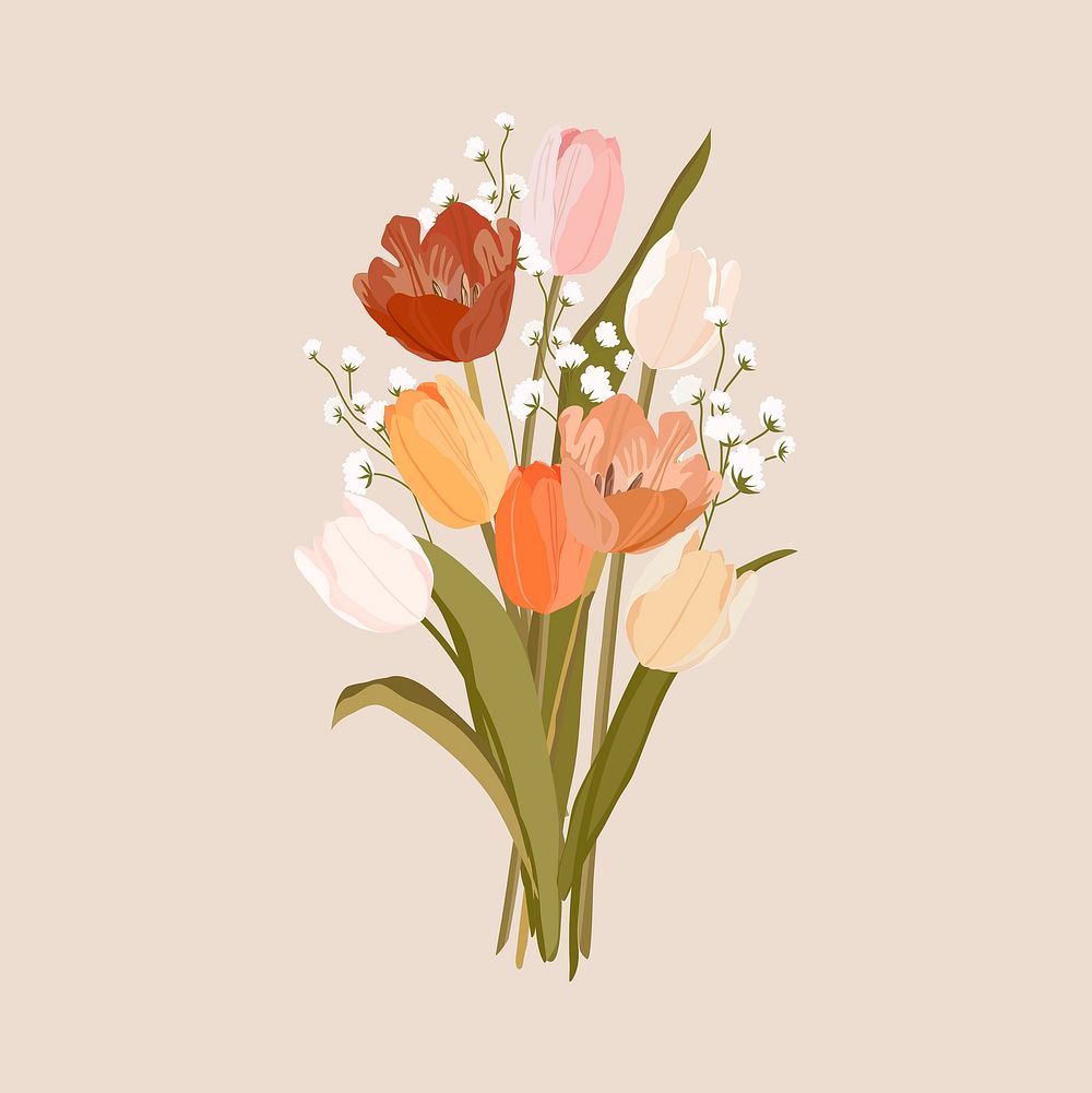 Tulip bouquet clipart, aesthetic flower illustration vector