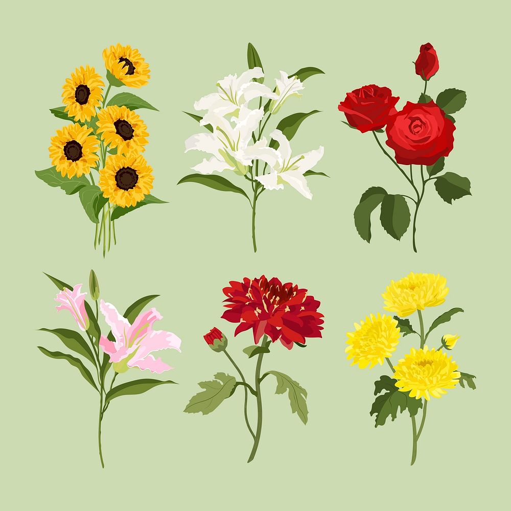 Spring flower sticker, colorful aesthetic design vector set
