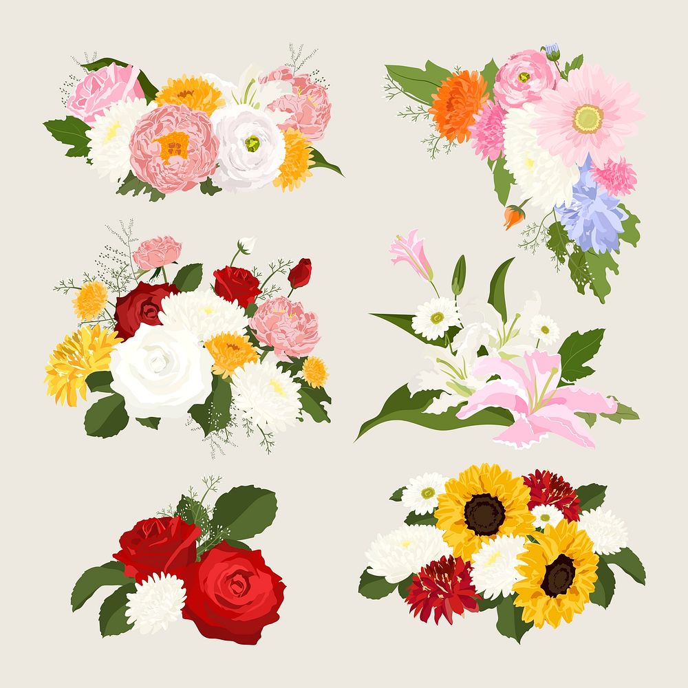 Flower centerpiece clipart, wedding decoration set vector